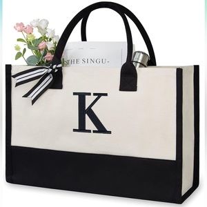 TOPDesign Personalized Initial Canvas Beach Bag